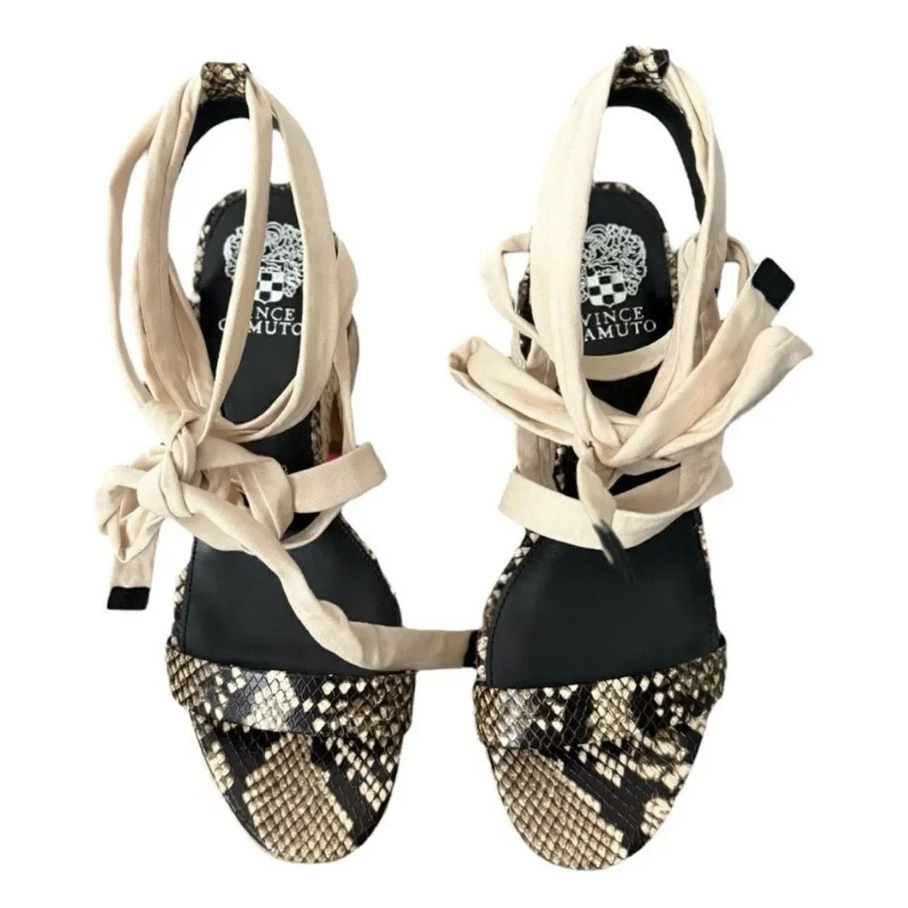 Vince Camuto Roreka Python Espadrille Block Heel Sandals Warm Vanilla Black 9